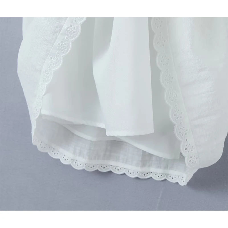 Voguable  New  Women Lace Trim V Neck White Sling Mini Dress Sexy Backless Bow Female Holiday Party Summer Dresses Skater Robe voguable