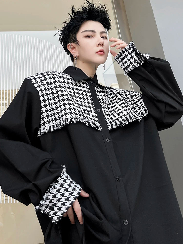 Voguable Plaid Patchwork Design Long Sleeve Shirts Men's 2024 Fashion High Street Original Loose Casual Tops Spring Korean voguable