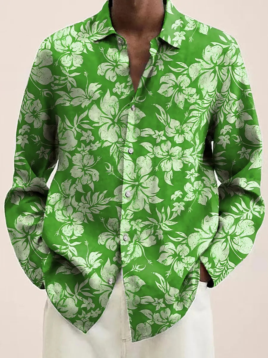 Mens Red Floral Print Long Sleeve Shirt Fashion Design Luxury Long Sleeve Tops Mens Four Seasons Button Lapel Shirt voguable