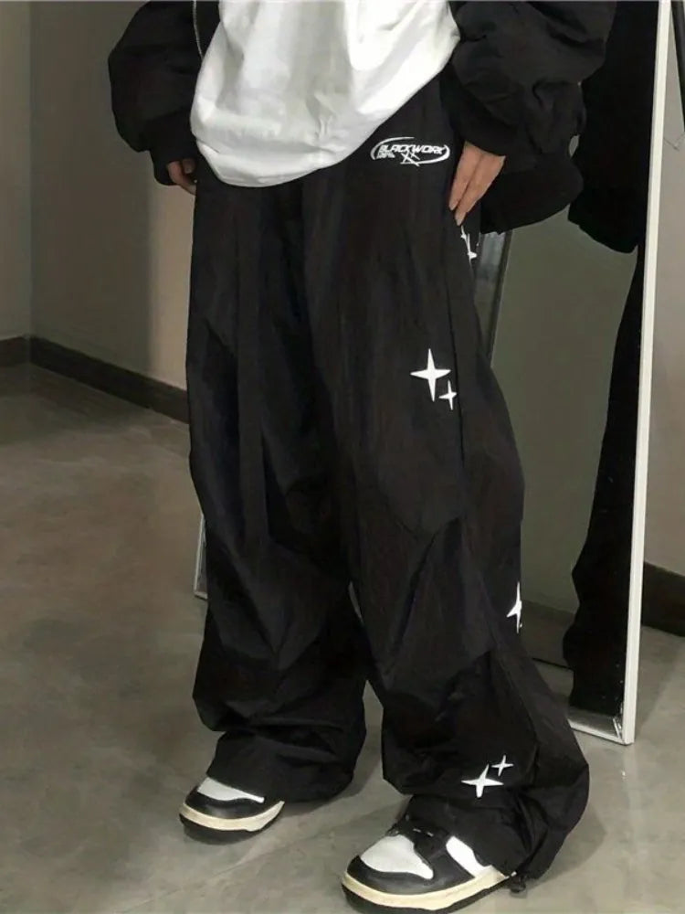 Harajuku Parachute Pants Women Oversized Cyber Y2k Hip Hop Wide Leg Cargo Trousers Baggy Black Joggers Korean Streetwear voguable