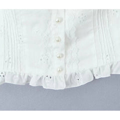Women Hollow Out Embroidery White Tank Top Lace Trim Flying Sleeve Female Summer Crop Top Holiday voguable