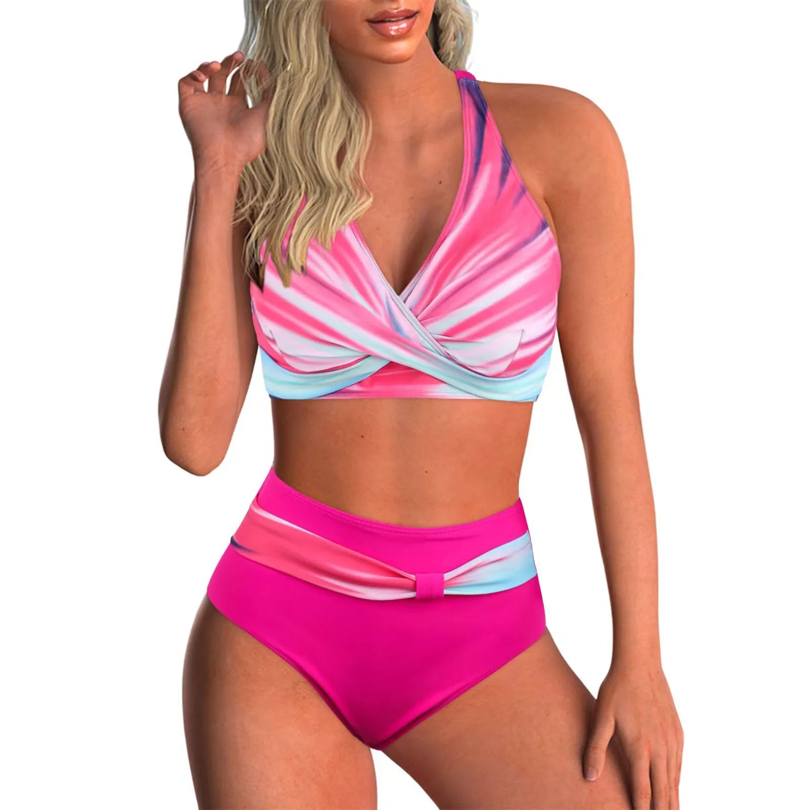 Voguable  Sexy Lace Up V Neck Bikinis Women Split Swimsuit High Waist Beach Bikini New All Season Backless Bikinis 2 Piece Set voguable