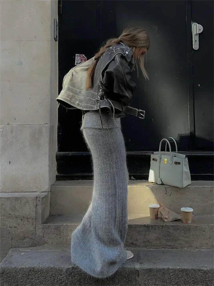 TARUXY Knitted High Waist Long Skirts For Women 2024 Retro Casual Loose Maxi Skirt Women's Autumn Winter Elegant Skirt Female voguable