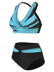 Voguable  New Striped Print High Waist Bikini Sets Swimsuit For Women Cross Push Up Swimwear Female Two Pieces Bathing Suit Beachwear voguable