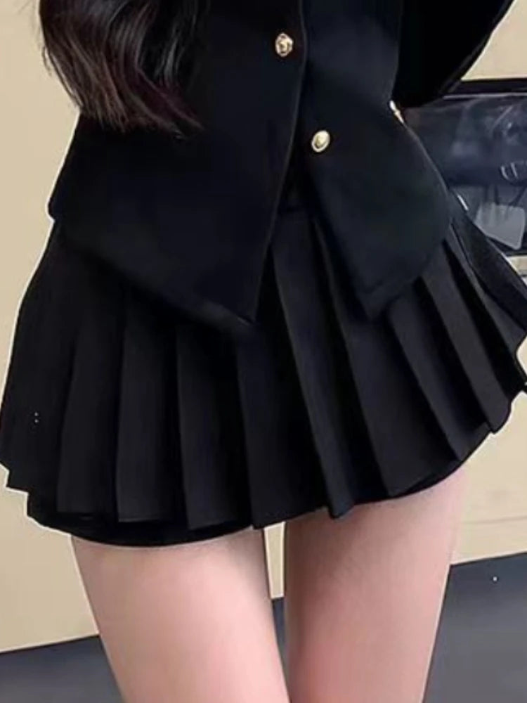 Autumn New Sexy Preppy Style 2 Piece Set Women French Rich Girl Top+High Waist  Pleated Skirt Female Fashion Wear Skirt Suit voguable