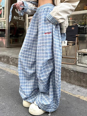 Streetwear Y2K Plaid Pants Women Vintage American High Waist Scimitar Pants Harajuku Oversize Loose Bf Casual Trousers New voguable