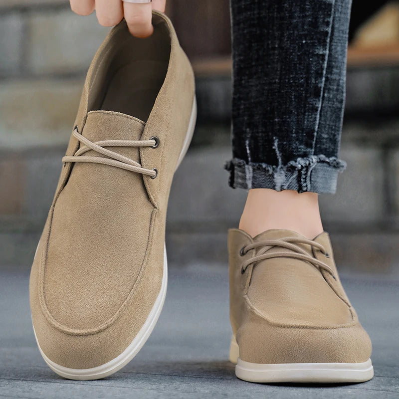 Voguable  Men Suede Leather Loafers Slip-on Platform Driving Shoes Lightweight Casual Khaki Breathable Leisure Footwear Comfort Flexible voguable
