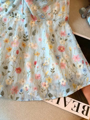 Voguable  Sweet And Spicy Floral V-Neck Hanging Neck Vest Women Summer Vacation Knot Sleeveless Shirt Belly Cover Skirt Upper Body voguable