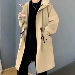 2023 Spring Autumn Army Green Windbreaker Fashion Men Mid-length Casual Hooded Coat Men Daily High Street Overcoat Male Clothes voguable