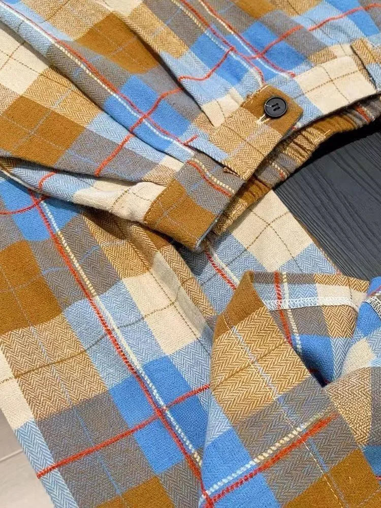 Vintage Fall Plaid Wide Leg Pants Women Casual Loose High Waist Retro Trousers American Pockets Lady High Quality Straight Pant voguable