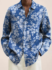 Mens Red Floral Print Long Sleeve Shirt Fashion Design Luxury Long Sleeve Tops Mens Four Seasons Button Lapel Shirt voguable