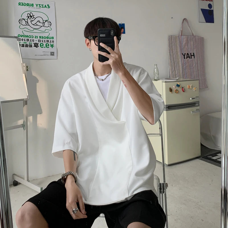 Voguable Black Long-sleeved Shirt Men Fashion Social Men Dress Shirt Korean Loose Casual Ice Silk Pullover Shirts Men Formal Shirt M-2XL voguable