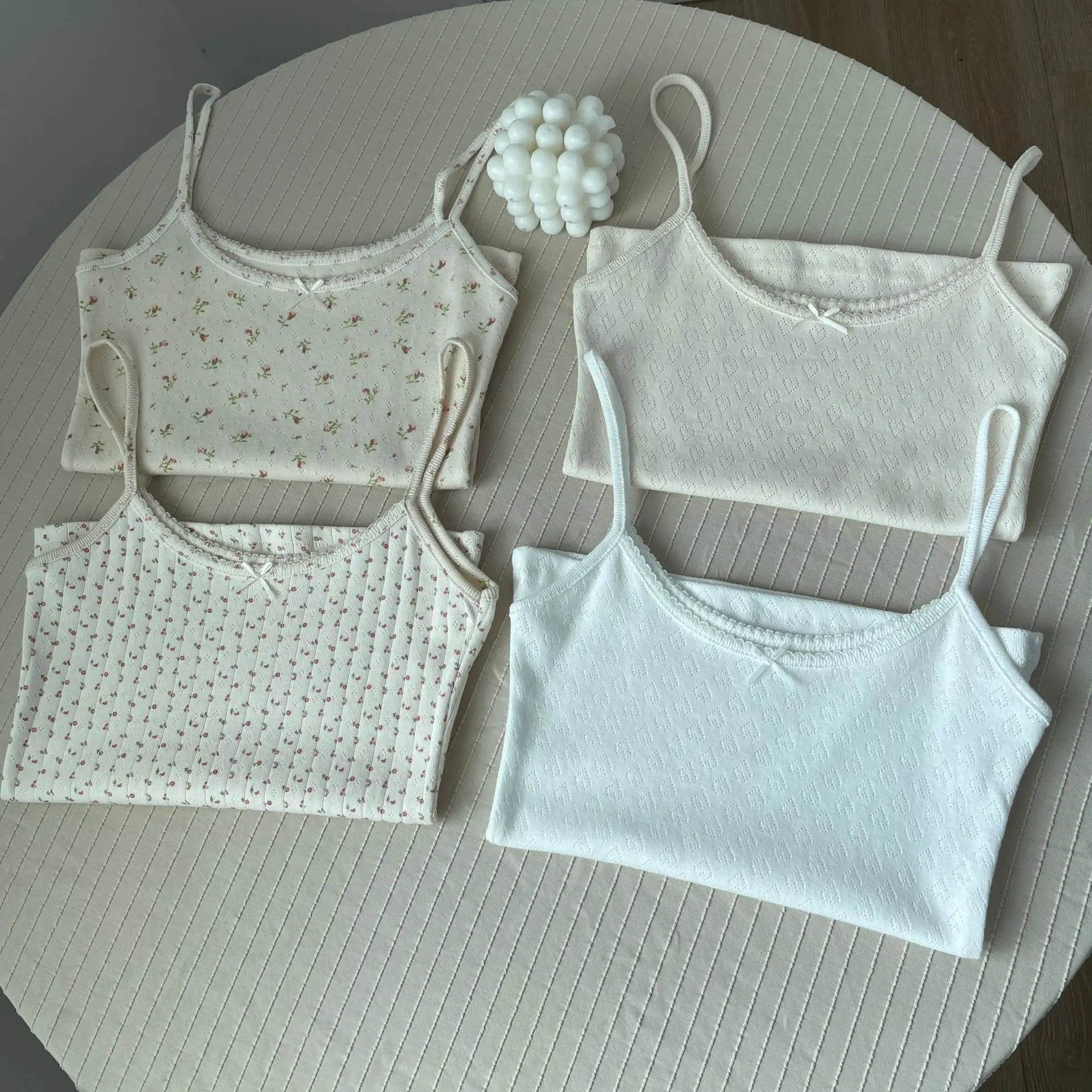 Floral Eyelet Bow Cotton Crop Tops Summer Lace Trim Sleeveless Slim Tank Top Women Preppy Style Sweet Camisole Y2k Clothes voguable