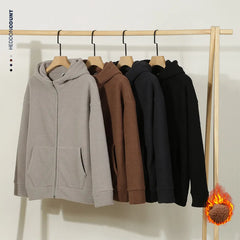 Autumn Winter KPOP Fashion Solid Sweatshirt Harajuku All Match Tops Loose Casual Outerwear Ropa Hombre Cardigan Zipper Hooded voguable