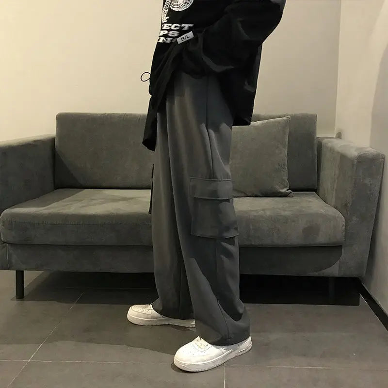 Voguable  Thin Wide Leg Cargo Sweatpants Male Oversize Pants Y2k Streetwear Casual Sport Straight Long Trousers Basketball Man New voguable