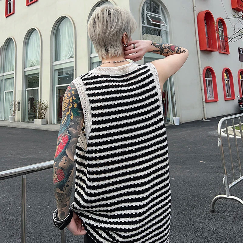 Voguable Summer New Stripe Pattern Design Original Trendy Sleeveless Vests Men Street Tank Tops Korean Reviews Many Clothes voguable