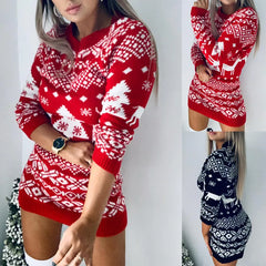Sweater Women Christmas Deer Knitted Long Sleeve Round Neck Ladies Jumper Fashion Casual Winter Autumn Pullover ClothesPlus Size New Year voguable