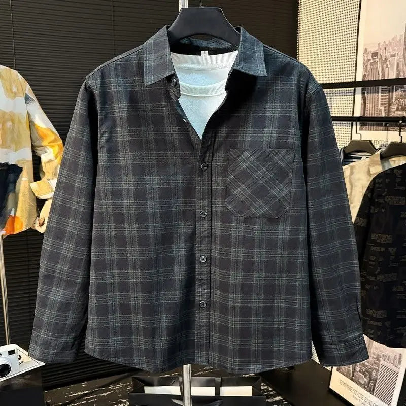 Voguable  Long-sleeved Shirt Fashionable Plaid High-end Brand Loose Casual and Versatile Temperament Men's Clothing voguable