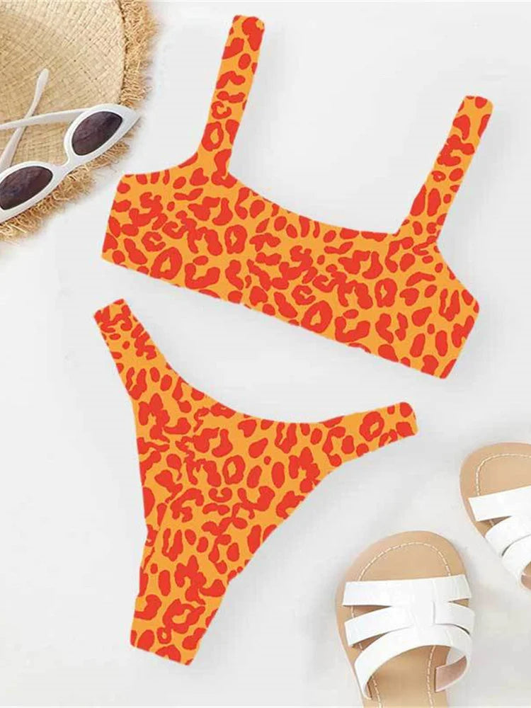 Voguable Sexy Micro Bikini Women Orange Leopard Push Up Padded Thong Swimsuit Female Cut Out Bathing Suit Swimwear voguable