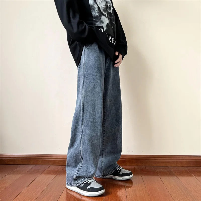 Blue Jeans Men Ankle length Jeans Male Straight Denim Pants Men New Streetwear Baggy Jeans Ins Washed Denim Pants Black Clothes gotmes-shop