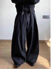 Voguable  Retro Korean Style Men's Casual Pants Knife Shape Drapey Design Pleated Loose Straight Leg Wide Leg Casual Pants voguable
