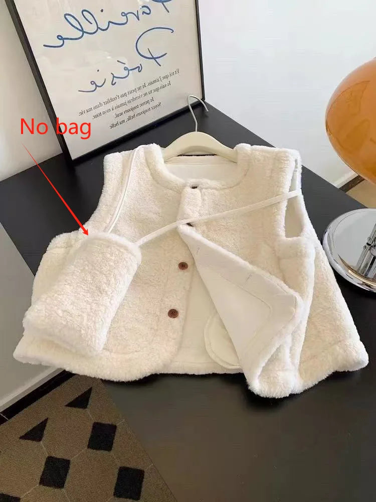 Faux Lamb Fur Vest Women Fashion Patchwork Loose Casual Camis Autumn Korean Single Breasted Sleeveless Plush Cardigan Ladies voguable