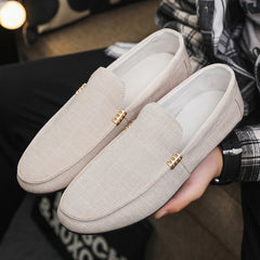 Voguable  Mens Canvas Slip On Loafers Fashion Dress Driving Shoes Formal Wedding Party Casual Flats Plus Size Comfortable Office Wear voguable