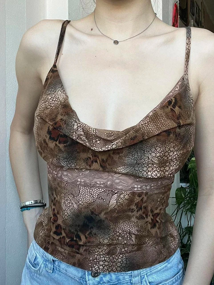 Voguable Leopard Print Lace Frill V-neck Crop Top Women Sexy Backless Camisole Y2K Aesthetic Vintage Mini Vest Female Coquette voguable