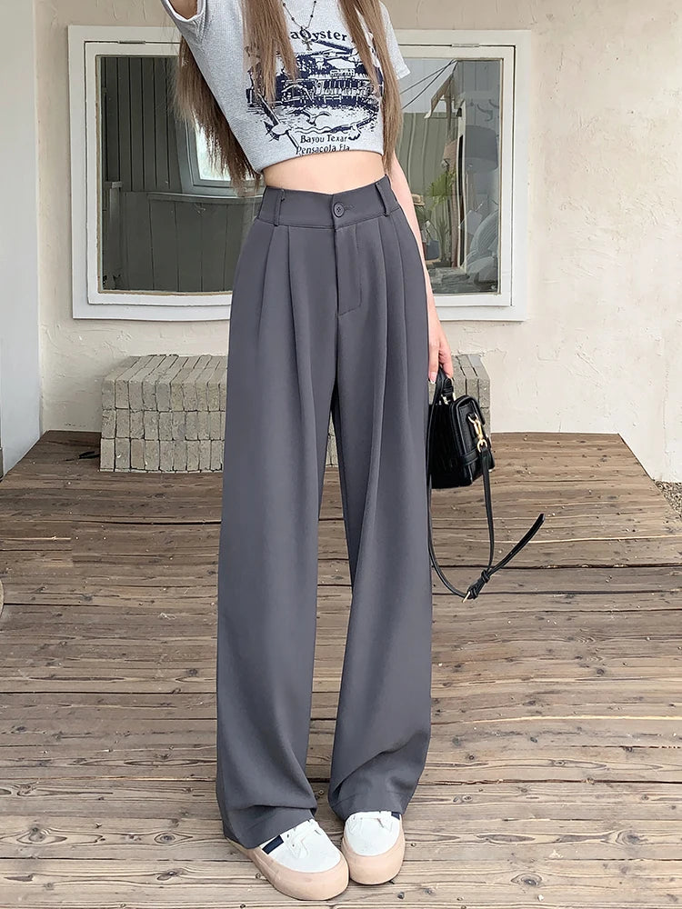 Voguable Simple Women Suit Pants Casual Elastic High Waist Summer Korean Office Ladies Trousers Fashion Solid Female Pants voguable