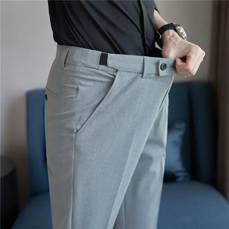Men Suit Pant Plus Size 40 38 2024 Autumn Solid Elastic Waist Dress Pants Men Slim Business Office Social Ankle Length Trousers voguable