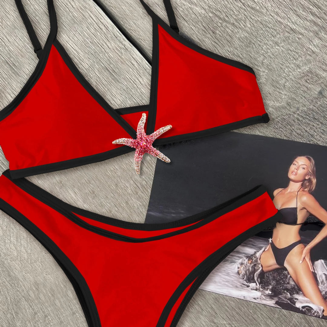 Shiny Star Bikinis Sexy Women Swimsuit Female Swimwear Bandeau Biquini Thong Triangle Swimming Suits Halter Bodysuit Beachwear voguable