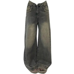 Vintage Distressed Wide-leg Jeans Women's Spring Summer New Loose-fit Slimming Draped Versatile Trailing Straight-leg Trousers voguable