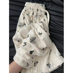 High Waist Wide Leg Pants Women Summer Loose Butterfly Print Female Casual Pants Y2K Korean Drawstring Floor Length Trousers voguable