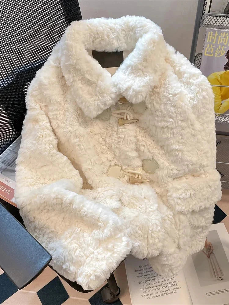 Warm Faux Lamb Cute Coat Women Sweet Long Sleeve Winter Thick Jacket Casual Pockets Japan Kawaii Loose Soft Vintage Tops voguable