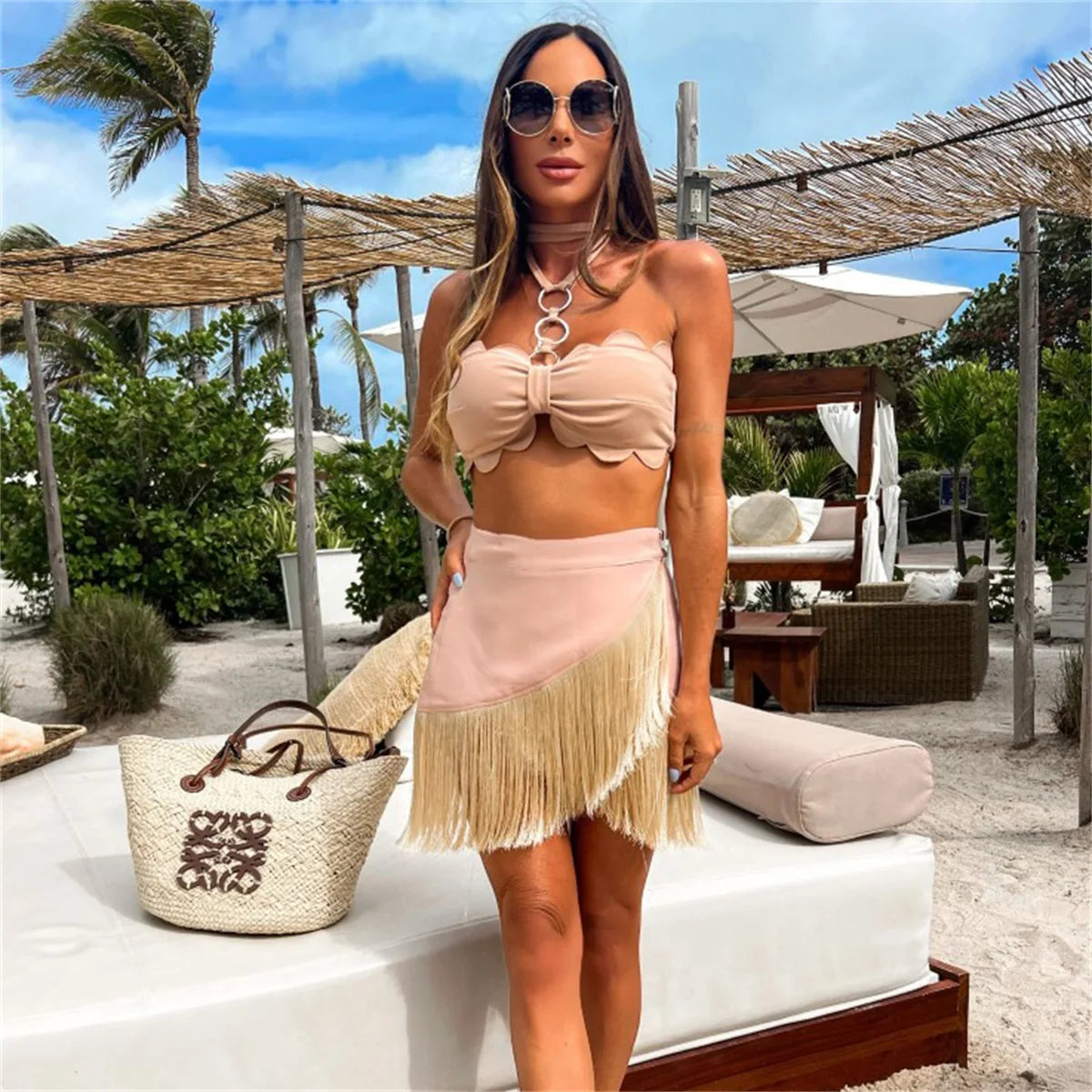 Black Beach Dress Women's Swimsuit Sexy Swimwear Bikini Skirt Female Kimono Beach Outing Pareo Beach Cover Up Bath Suits voguable