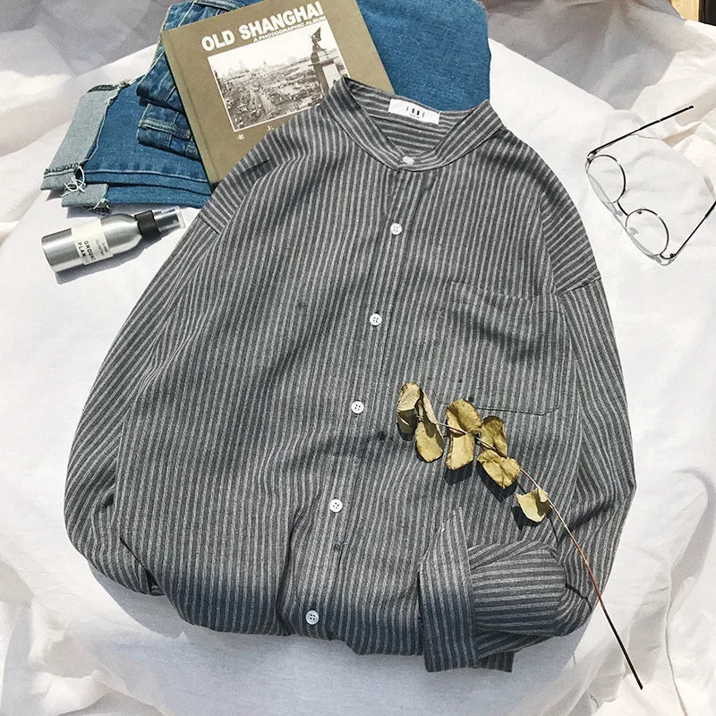 Stylish Striped Long Sleeve Men's Shirt Korean Trendy Loose-fit Lining Summer Sun Protection Clothes Hong Kong Style Jacket voguable