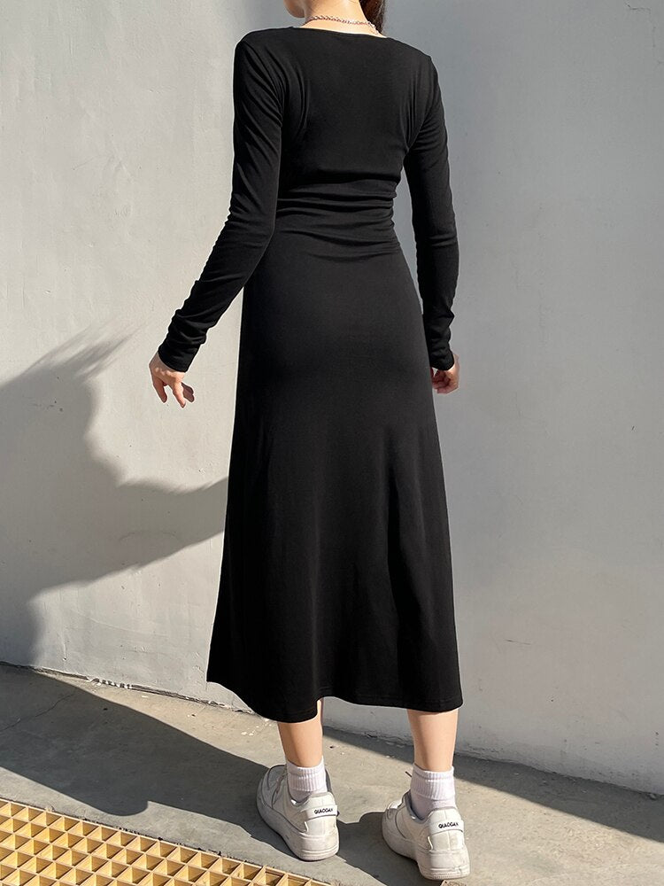 Black Long Velour Side Split Dress mysite