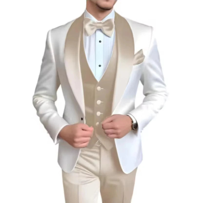 Voguable  Solid Color Men's Tuxedo 3-Piece Set Blazer Vest Pant for Groom Party Slim Fit Fashion Business Wedding Suit voguable