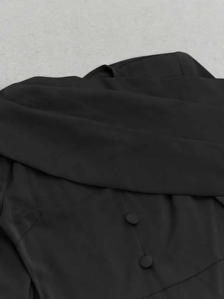 Solid Folds Slit Design Women's Long Dresses V Neck Long Sleeve Single Breasted High Waist Autumn 2025 New voguable