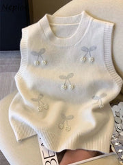 Voguable  Fresh Lovely New Heavy Beading Vest Layering Knit Slim Fit Sweaters Women Clothing Trendy All-match Literary Casual Camis voguable