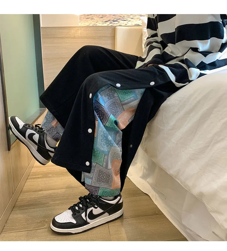 Harajuku Casual Wide Pants Men Streetwear Patchwork Sweatpants Spring Autumn Fashion Ankle-length Trousers For Men voguable