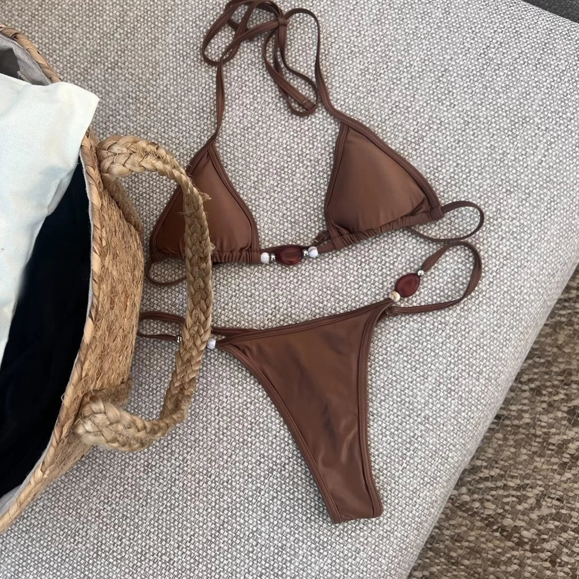 Sexy Bikini Women Swimsuit Female Swimwear Bandeau Biquini Thong Bathing Suit Shiny Swimming Suits Halter Bodysuit Beachwear voguable