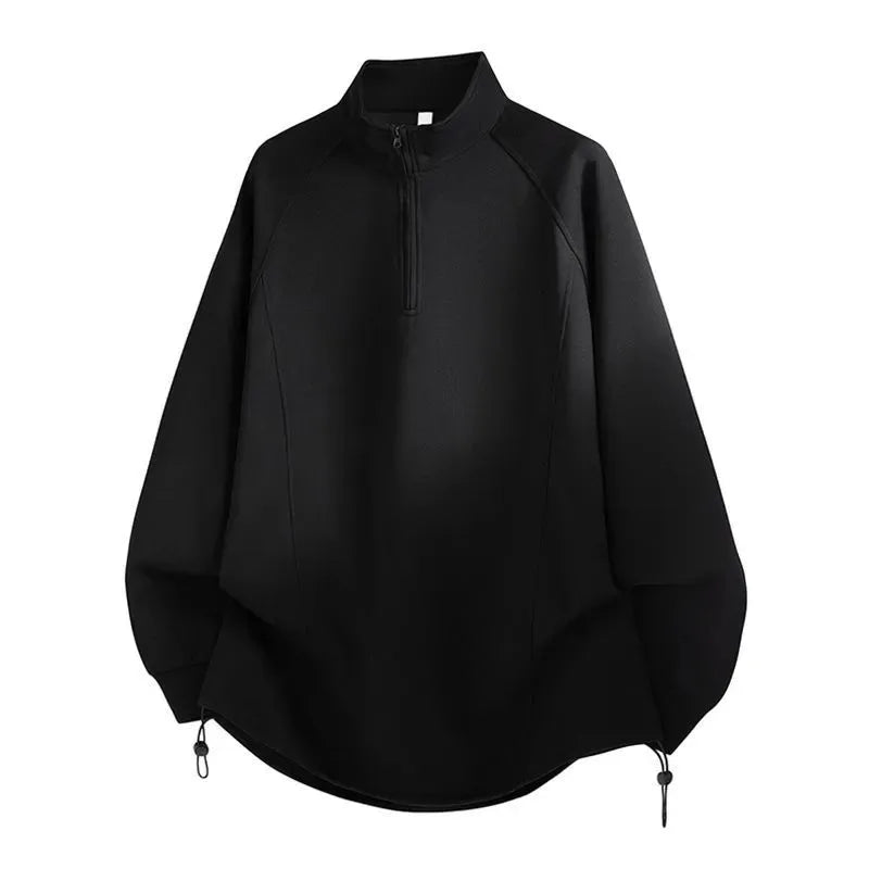 Voguable  Spring Autumn Half Zipper Loose Solid Color Collar Sweatshirt Men's Long Sleeve Casual Outerwear voguable
