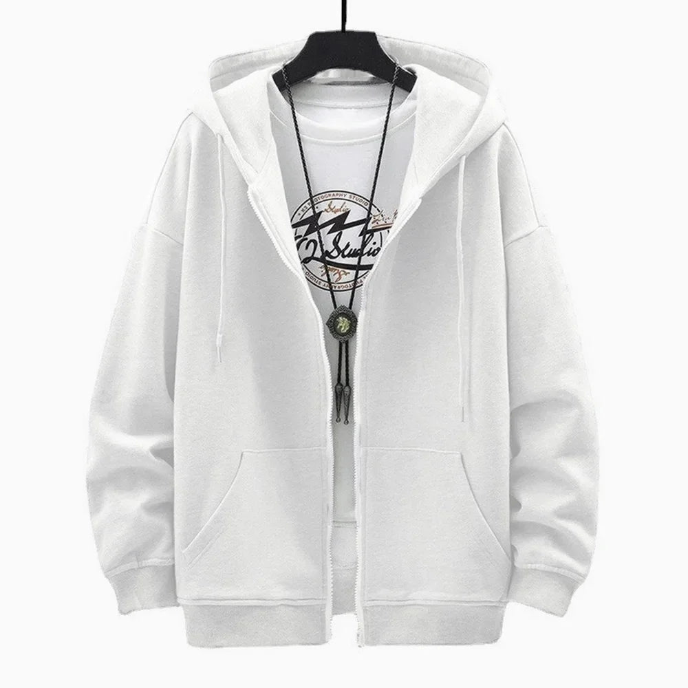 Men's  Trendy Hoodie Cardigan Autumn Hooded Sweatshirt Solid Color Classic Jacket Long Sleeve Zipper Coat Casual Men Clothing voguable