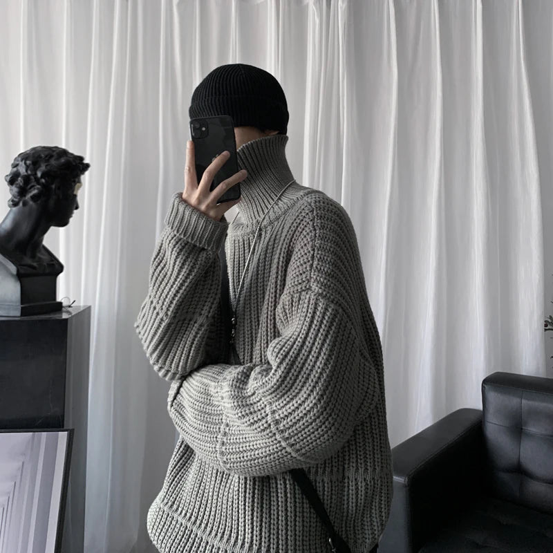 Autumn Winter Mens Casual Turtleneck Pullover Men's Long Sleeve Rollneck Sweater Korean Style Fashion Warm Knitted Sweater voguable