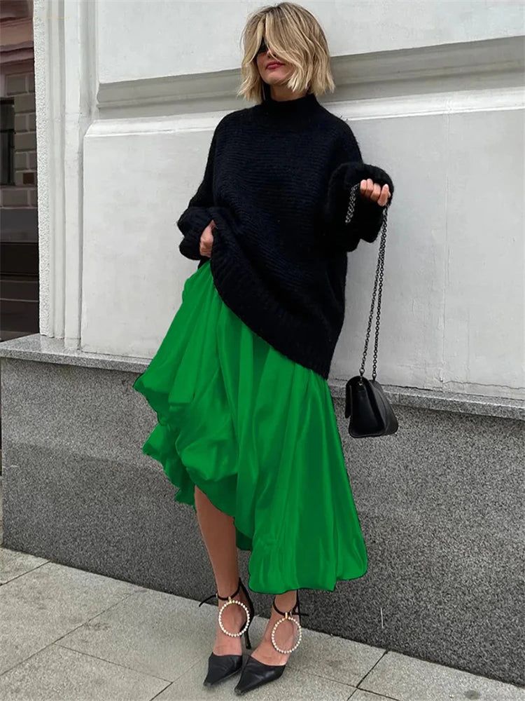 TARUXY Silk Satin White Maxi Skirt Long Ruffled Pleated Skirts Elegant Lantern Pants A-Line Silk Long Skirts For Women 2023 New voguable