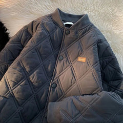Winter Men's Jacket Stand Collar Thicken Button Windproof Baseball Jackets Casual Solid Warm Couples High Street Padded Clothes voguable