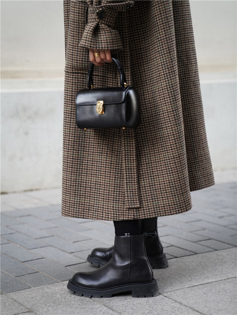 Autumn Winter Long Loose Stylish Warm Plaid Wool Blends Coat Women Sashes Luxury Designer Runway European Fashion voguable