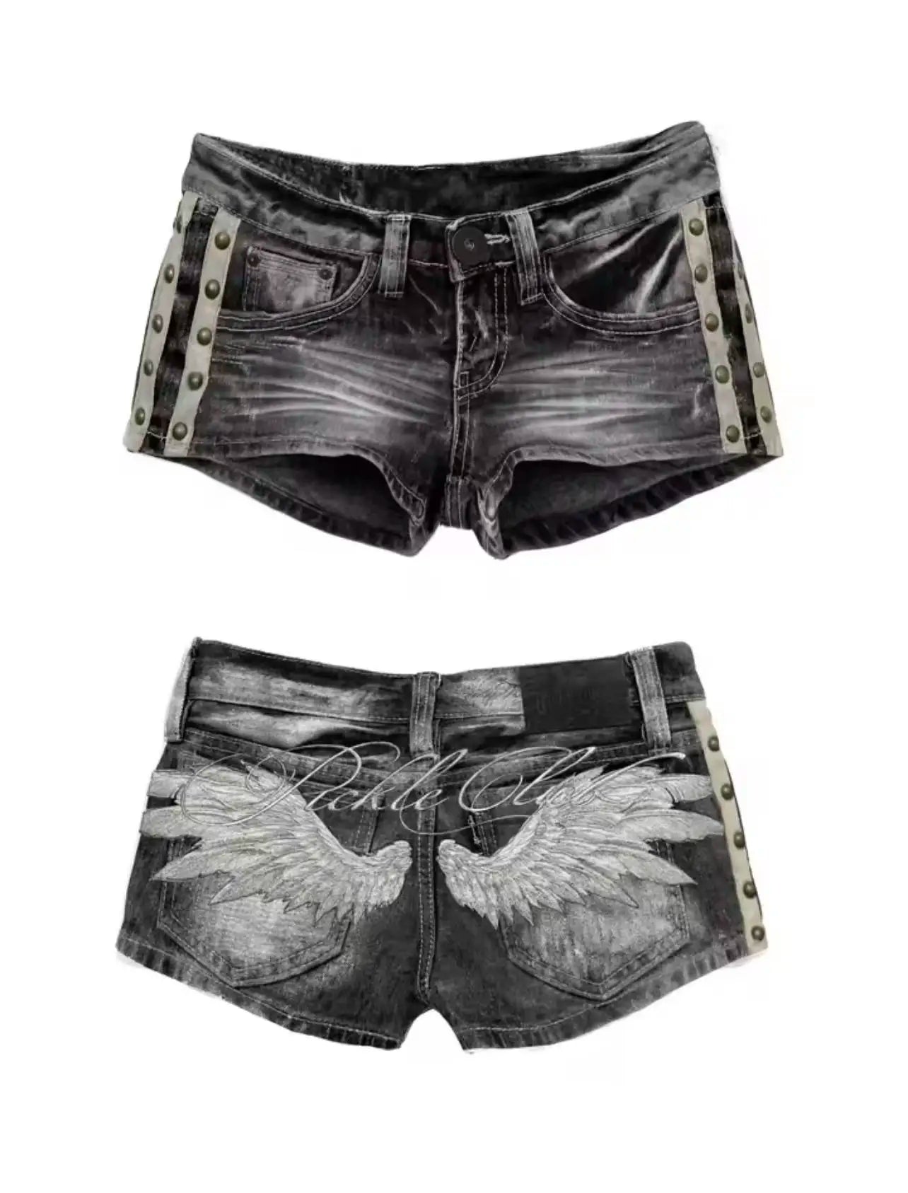Voguable  Y2K Retro Washed Denim mini Shorts for Women, Low Waisted Lace up Retro Ultra Short Jeans, Gothic Street Style Hot Pants voguable