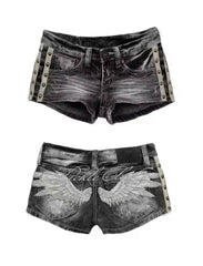 Voguable  Y2K Retro Washed Denim mini Shorts for Women, Low Waisted Lace up Retro Ultra Short Jeans, Gothic Street Style Hot Pants voguable